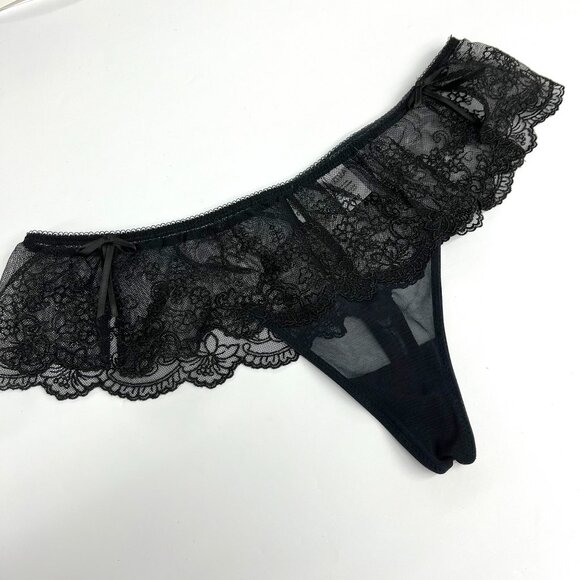 French Style Lingerie | La Senza Embroidery and Mesh Thong | Size M | Black - Picture 1 of 6
